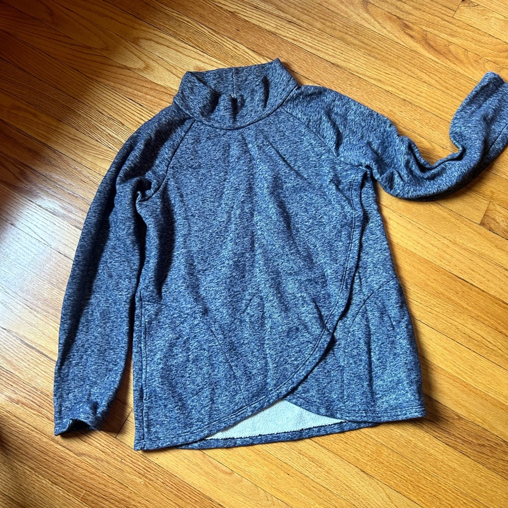 Anthropologie Sol Angeles Funnel Neck Crossover Denim Blue Pullover Medium